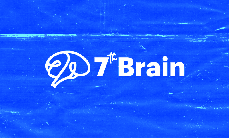 White 7th Brain logo and text centered on a textured, vibrant blue background.
