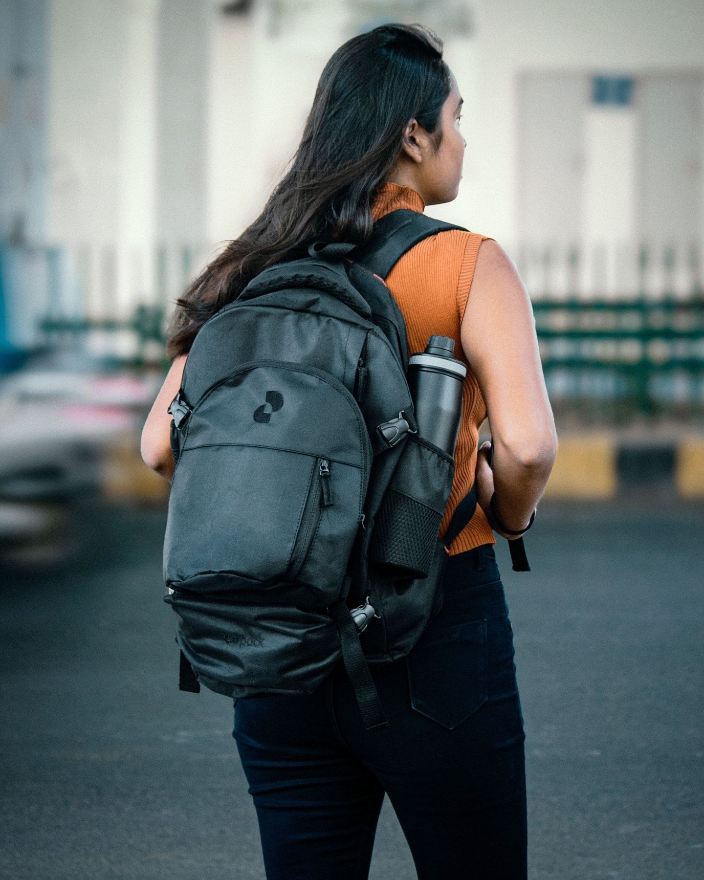 AltPack backpack modeled in real-world setting
