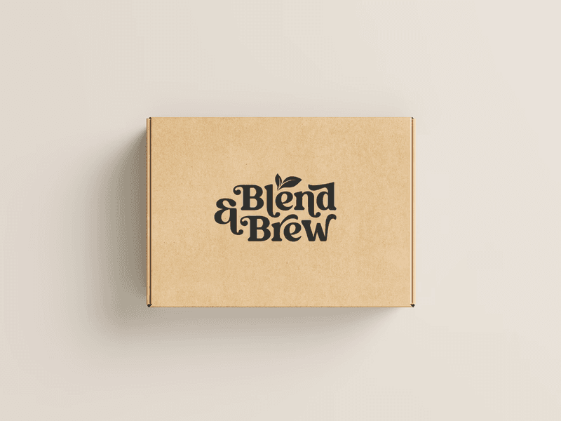 Top-down view of a rectangular cardboard box featuring the black "Blend & Brew" logo.