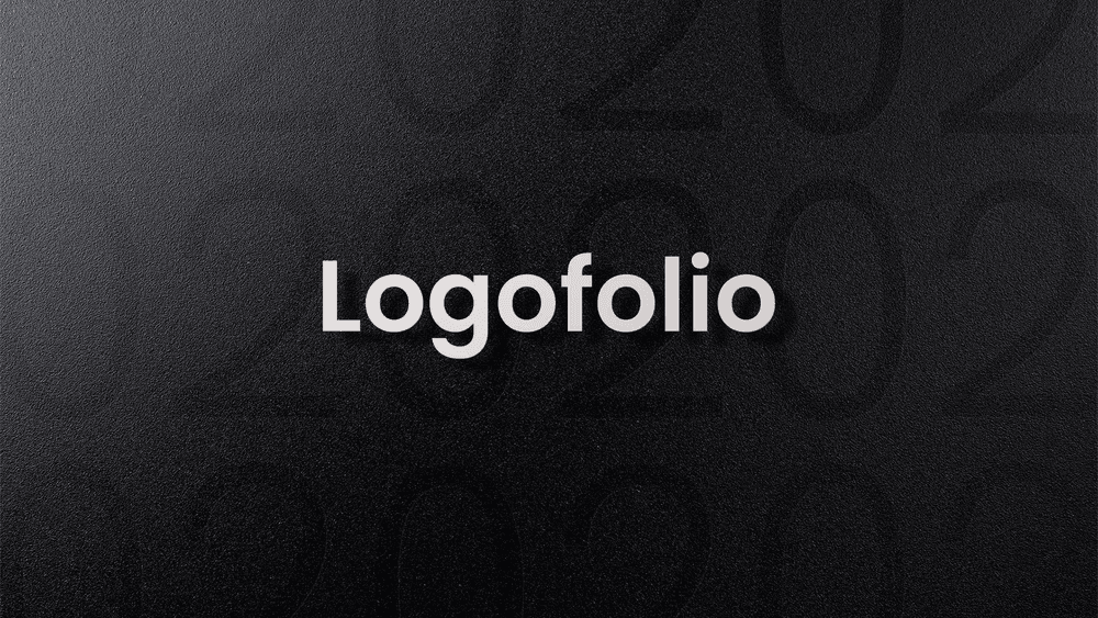 The word "Logofolio" in white sans-serif text centered on a textured black background.
