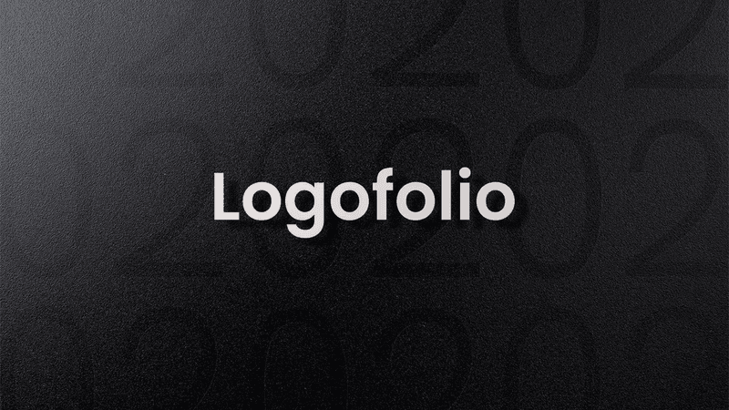 The word "Logofolio" in white sans-serif text centered on a textured black background.