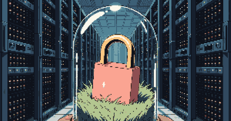 Pixel art of a glass dome with a pink house on grass, on a wooden base.