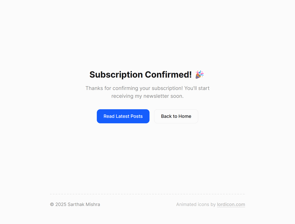 Result page showing the subscription confirmed message