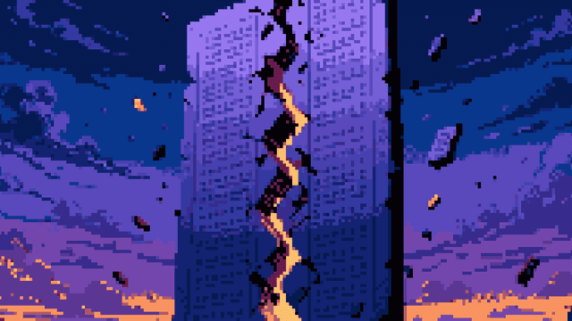 Pixel art scene with a character, a row of brown mushrooms, and tall arched windows.