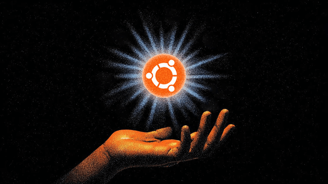 Hand reaching toward a glowing Ubuntu logo with radiating light effects, symbolizing automated server deployment and mastery