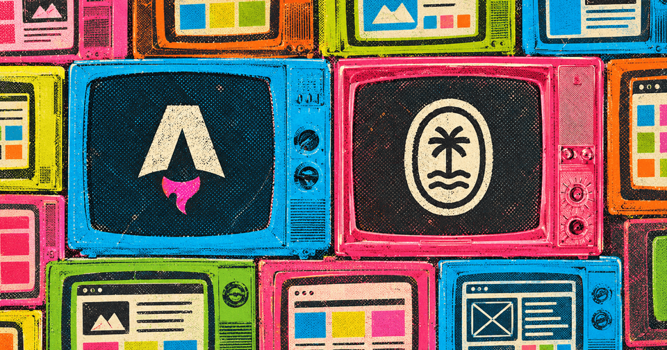 Colorful vintage televisions display abstract symbols and retro website layouts.