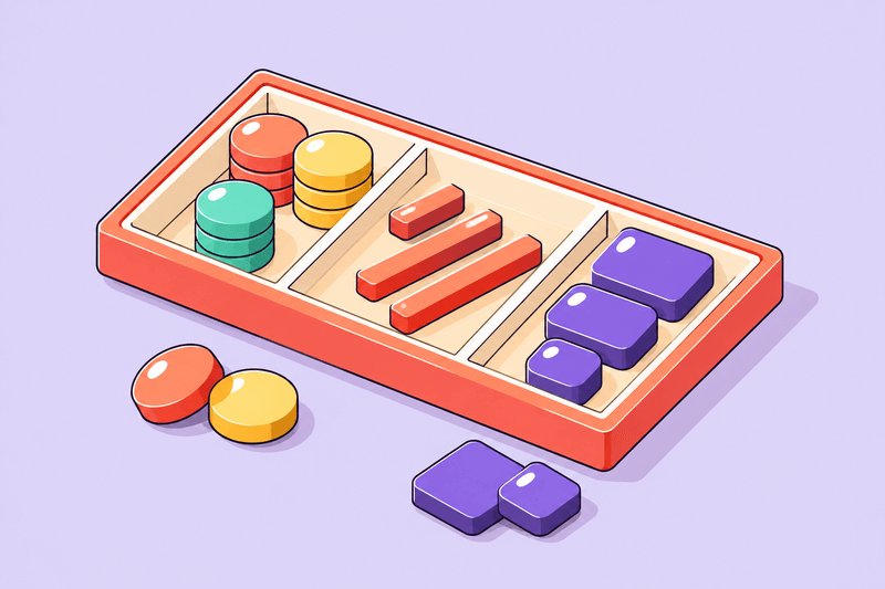 A coral tray of colour tokens, spacing bars and purple rounded-corner samples on a lavender background.